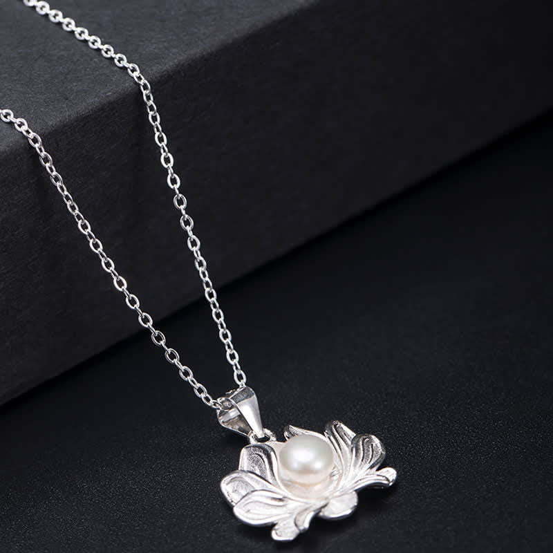 Kette Sterling-Silber Lotus Perle Wohlstand Blütenanhänger