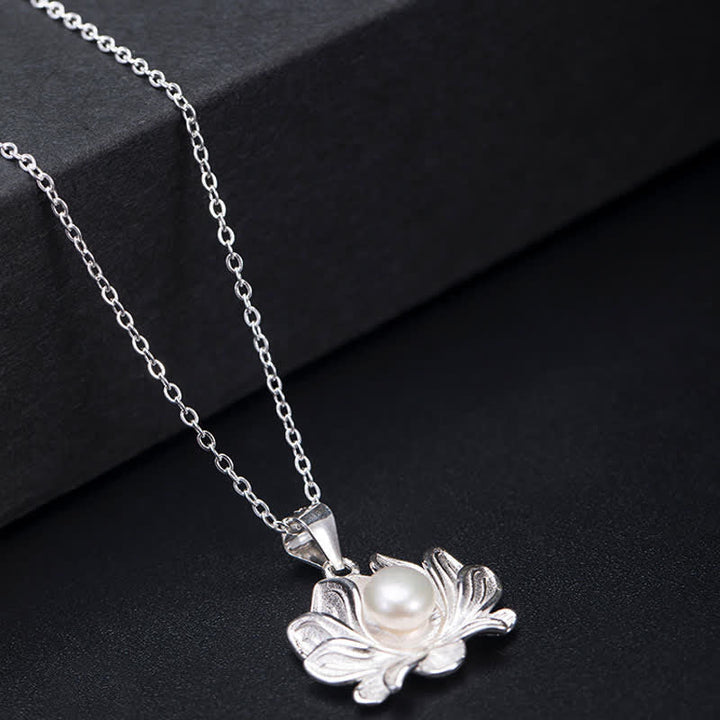 Kette Sterling-Silber Lotus Perle Wohlstand Blütenanhänger