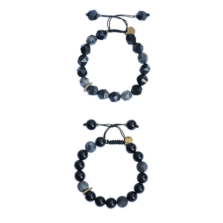 Armband Schwarzer Obsidian Katze elastisch Naturstein facettiert verstellbar