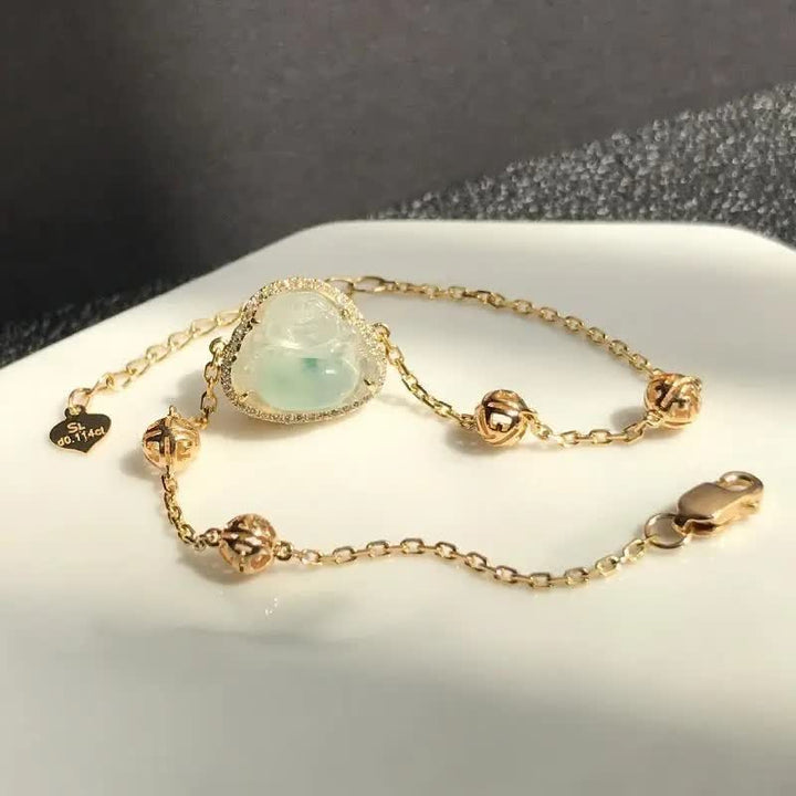 Armband Lachender Buddha Jade - Wohlstand Fülle