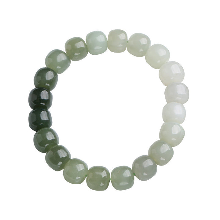 Armband Jade – Glück & Segen Perlen grün weiß Naturstein elastisch