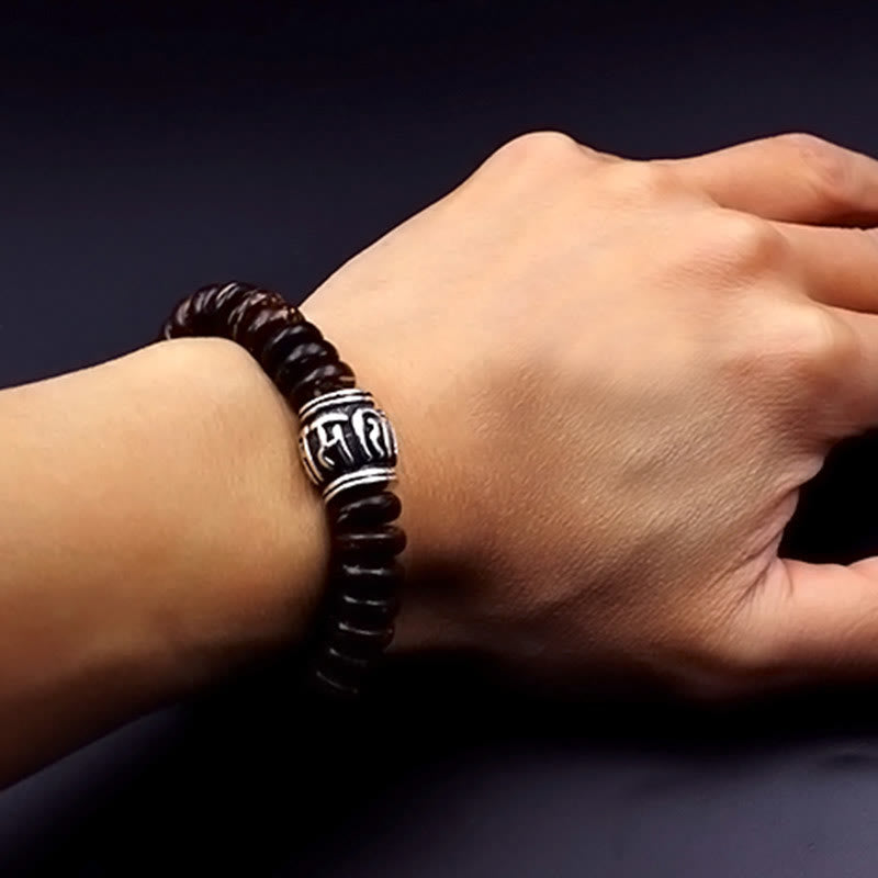 Schwarzes Om Mani Padme Hum Armband Energie Naturstein elastisch Handgelenk