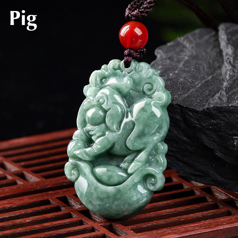 Kette Jade Chinesischer Tierkreis – Wohlstand & Fokus – Bild 24 – Jade Anhänger Schwein Tierkreis grüner Naturstein Kette Wohlstand