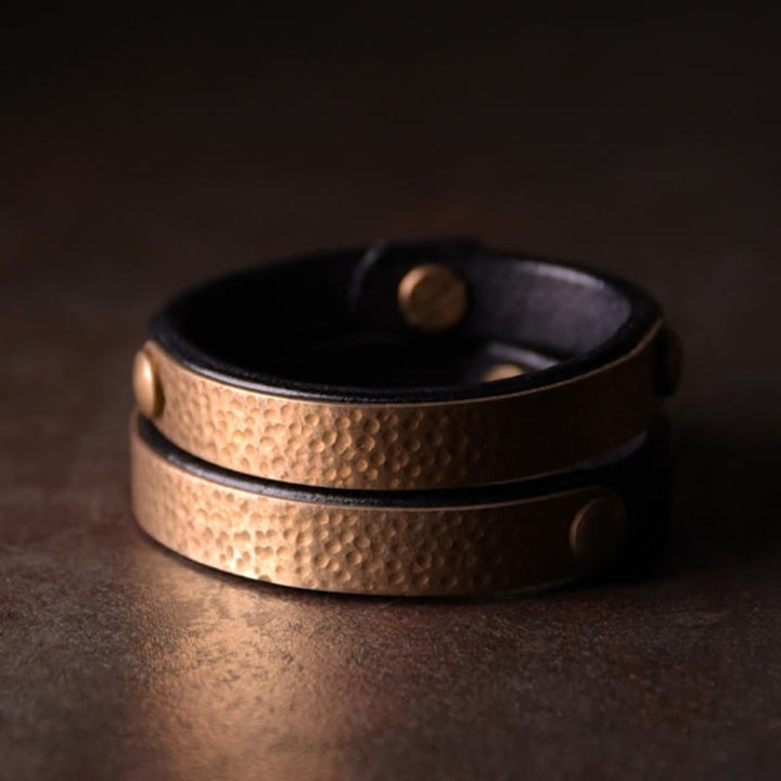 Kupfer Armband mit Hämatit Steinen schwarz elegantes Lederarmband Wohlstand