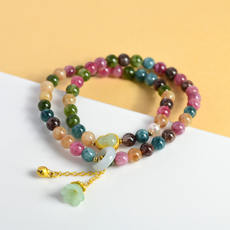 Buntes Turmalin Kürbis Weisheit Doppel Armband mit Natursteinen elegant.