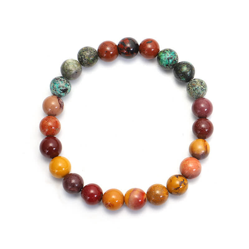 Mala 108 Perlen Mookaite Emotional Armband bunte Natursteine elastisch.