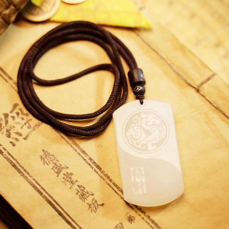 Kette weiße Jade Pixiu Anhänger Schutz Amulett