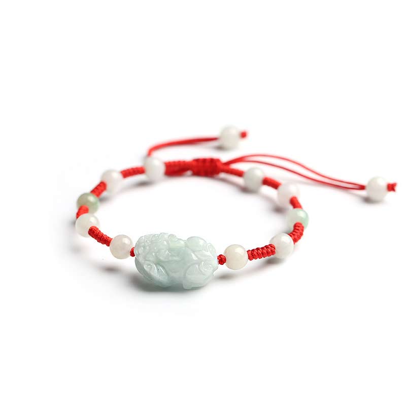 Jade Pixiu Armband mit roten Kordeln elastisch Glück Schutz