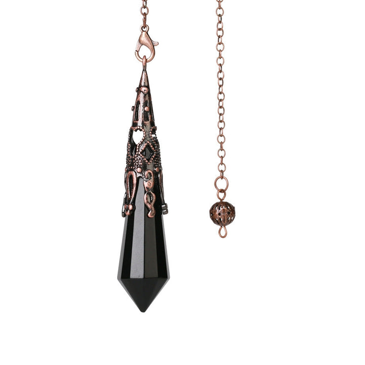 Tigerauge Buddha Heilstein – Mut & Gelassenheit – Bild 4 – Schwarzer Obsidian Anhänger Spitzform Kupfer Kette Heilstein elegant