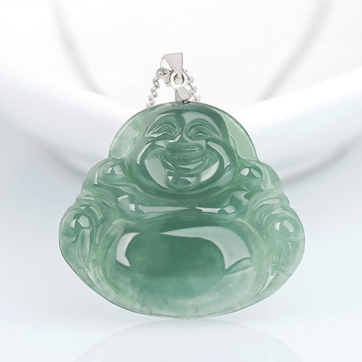 Jade Anhänger Kette Lachender Buddha grün Schutz