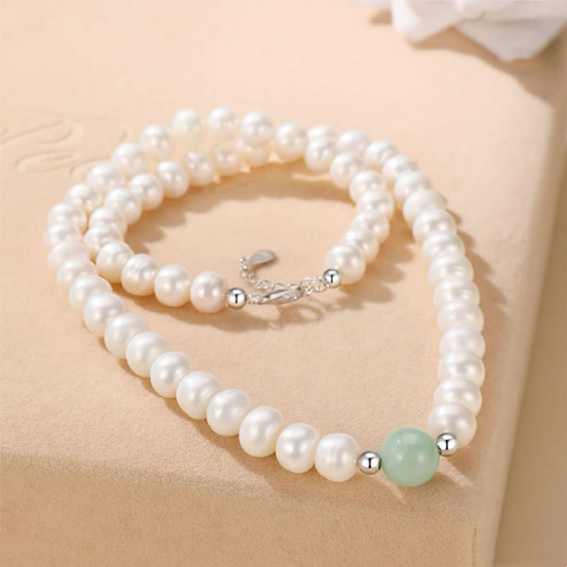 Perlenarmband mit grünem Jade-Stein 925 Silber Verschluss elegant
