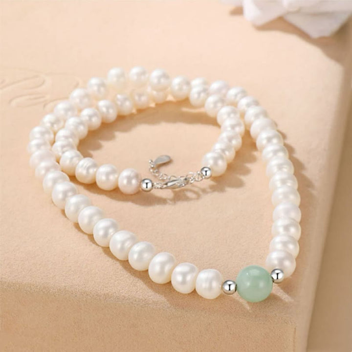 Perlenarmband mit grünem Jade-Stein 925 Silber Verschluss elegant