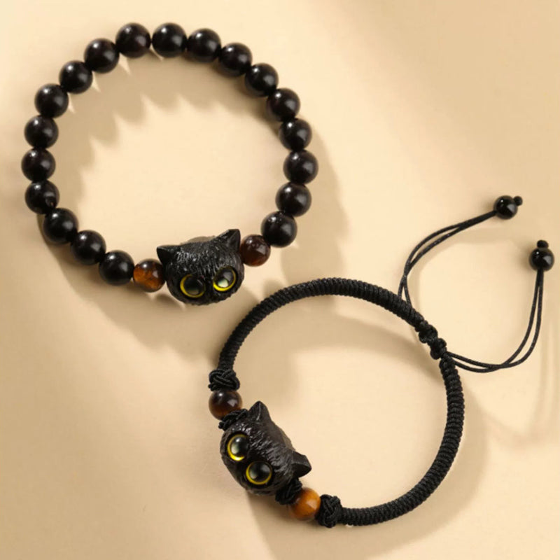 Armband Ebenholz Katze schwarze Perlen Energie Frieden elastisch tragbar