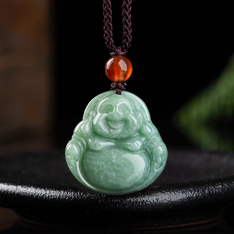 Kette Jade Lachender Buddha Cyan – Wohlstand & Stärke – Echter Naturstein – Kette Jade Lachender Buddha Cyan Anhänger Wohlstand Stärke Glück