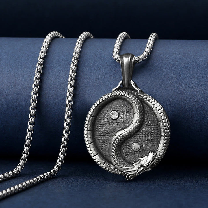 Kette Zinnlegierung Drachen Yin Yang Glück Silber Anhänger