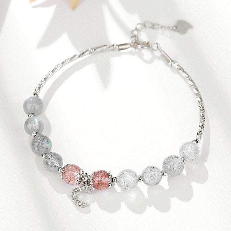 Armband Erdbeerquarz Mondstein – Glück