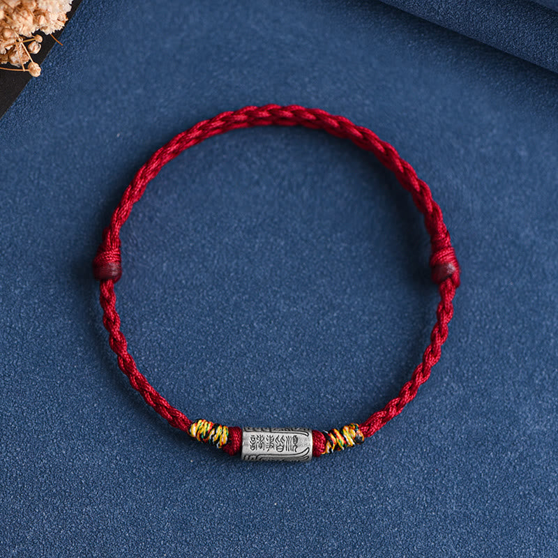 Rotes Armband 925 Silber – Schutz & Stärke mit chinesischen Zeichen Flachlage