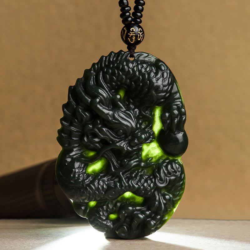 Anhänger Kette Cyan Jade Drachen Harmonie Naturstein