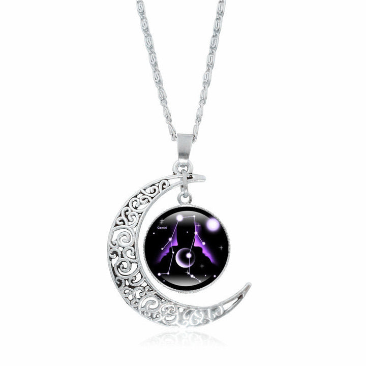 Obsidian Kette Sternzeichen Mond Anhänger silbern schwarzer Stein