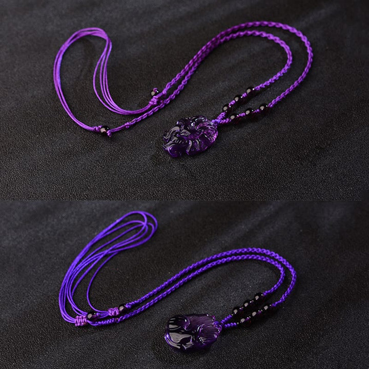 Anhänger Kette Amethyst Neunschweif-Fuchs Glück lila geflochten