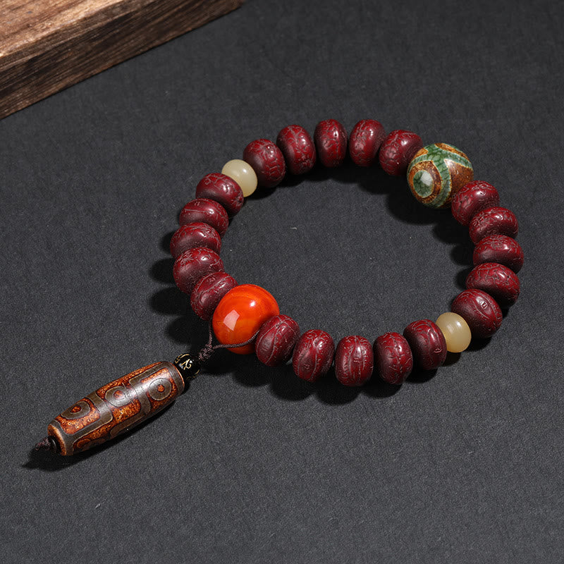 Mala Bodhi Glück Balance Armband rote Holzperlen orange Stein Anhänger