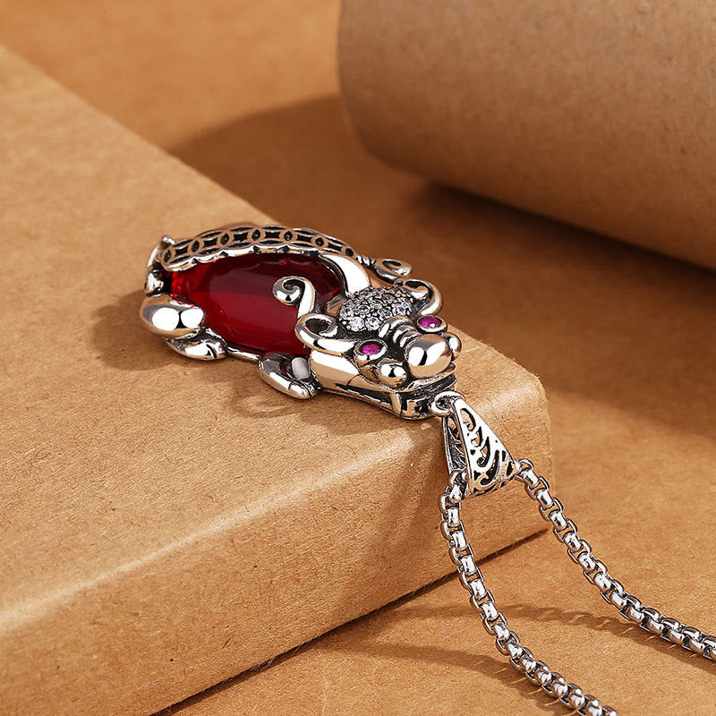 Kette Pixiu Granat Glücksbringer Amulett Silber