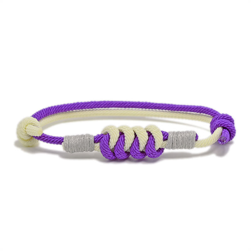 Armband Geflochten Knoten – Stärke lila weiß Seil elastisch verstellbar.