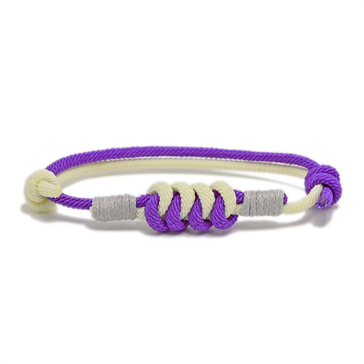 Armband Geflochten Knoten – Stärke lila weiß Seil elastisch verstellbar.