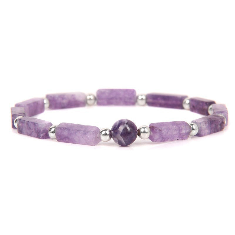 Amethyst Armband mit silbernen Perlen und facettiertem Stein, Naturstein elastisch