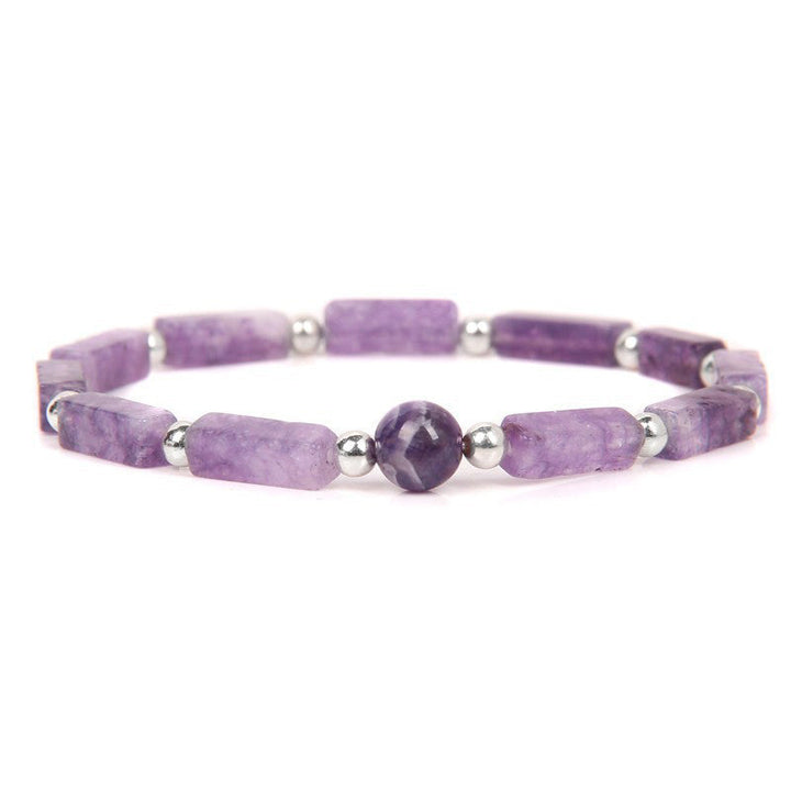 Amethyst Armband mit silbernen Perlen und facettiertem Stein, Naturstein elastisch