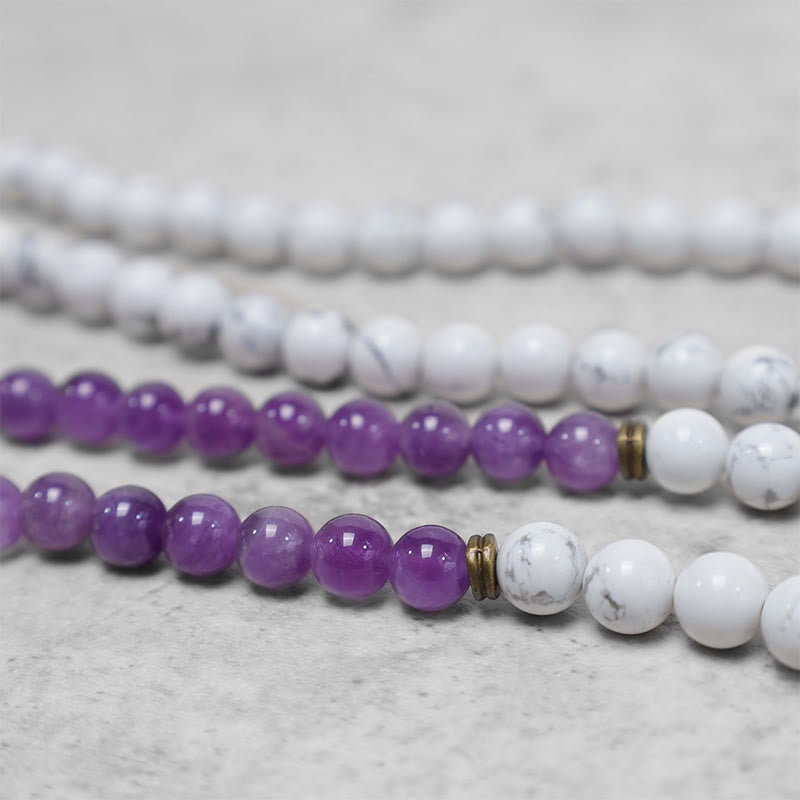 Amethyst Weiß Mala Armband Heilsteine Perlen Naturstein elastisch