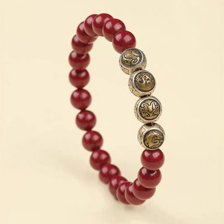 Rotes Zinnober Armband 925 Silber Segen Energie elastisch getragen