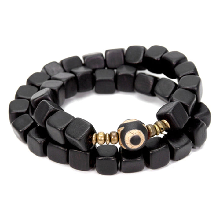 Ebenholz Armband mit Kupfer Perlen und schwarzem Stein Anhänger