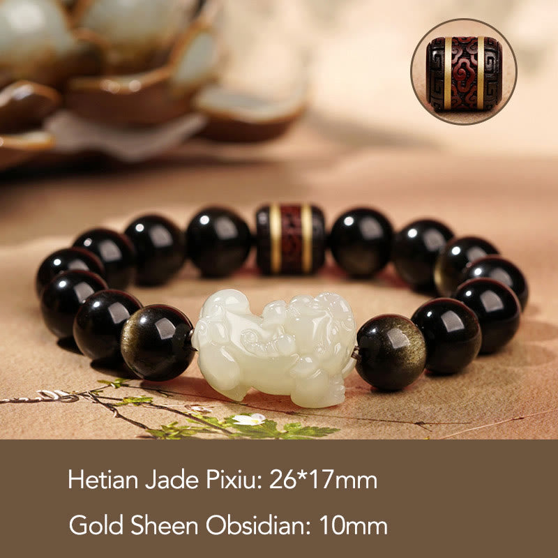Armband Weiße Jade Cyan Jade Pixiu – Wohlstand