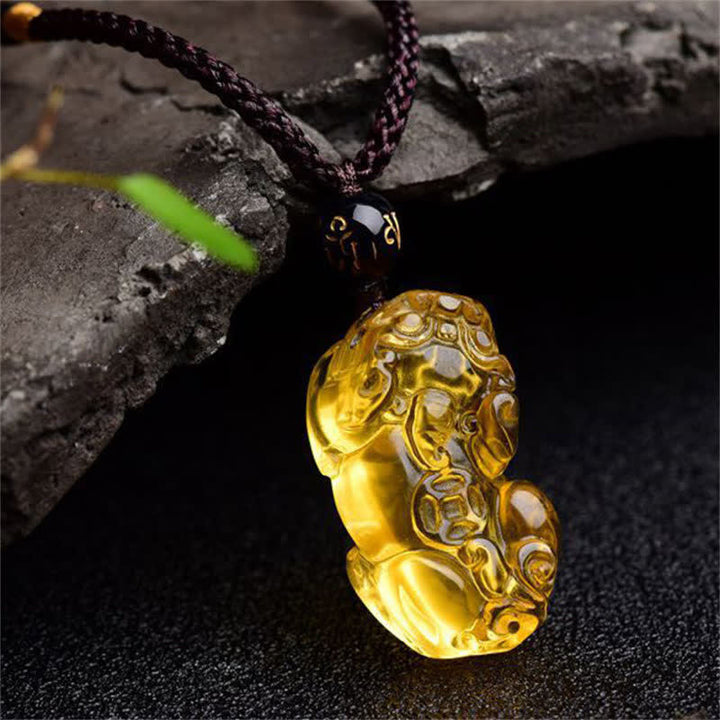 Citrin Pixiu Anhänger Kette Wohlstand Glücksbringer golden