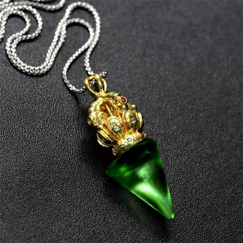 Kette Liuli-Kristall Vajra Lotus Tibet Stärke grün Gold Anhänger