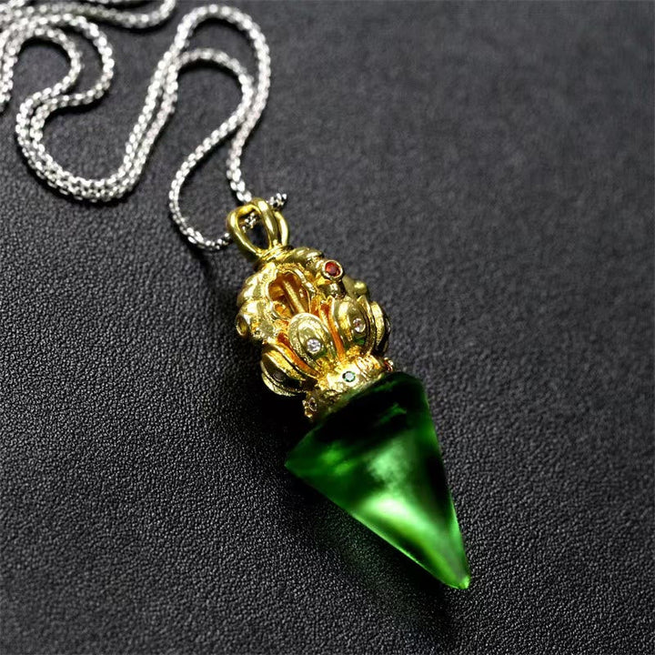 Kette Liuli-Kristall Vajra Lotus Tibet Stärke grün Gold Anhänger