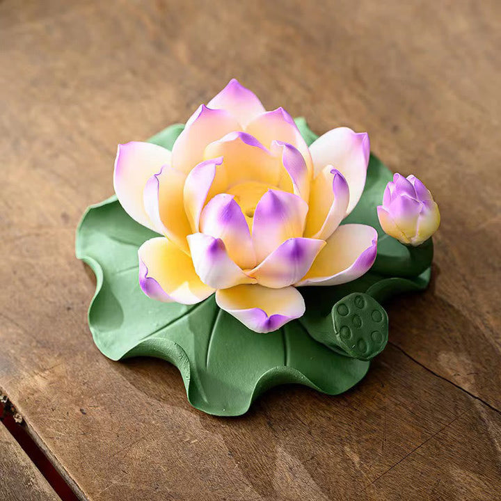 Räucherstäbchen Halter Lotus Blatt Keramik Lotus Lila mit Rand