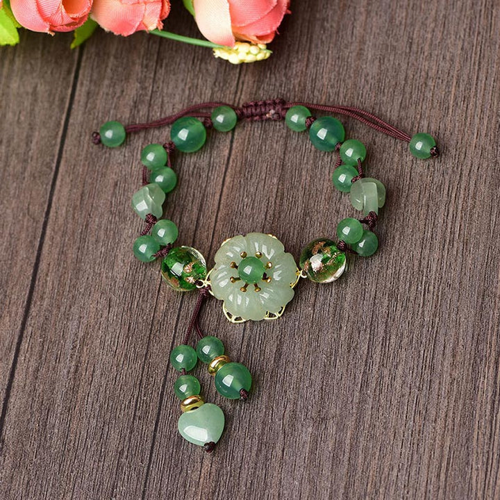 Armband Grüner Jade Glück Blume Anhänger