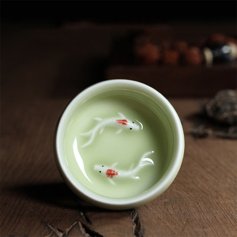 Chinesische Teetassen Koi Keramik Gelber Koi