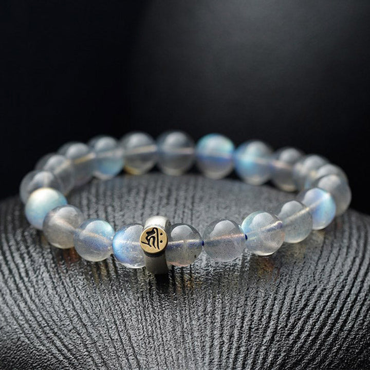 Mondstein Armband mit chinesischem Tierkreis Charm elegantes Design Naturstein