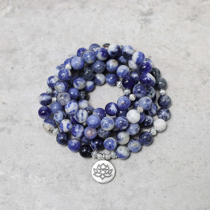 Lapislazuli Armband Lotus – Frieden mit silbernen Perlen Anhänger