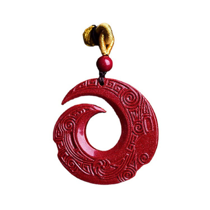 Zinnober Kette roter Anhänger Mond Spiralmuster tibetisch