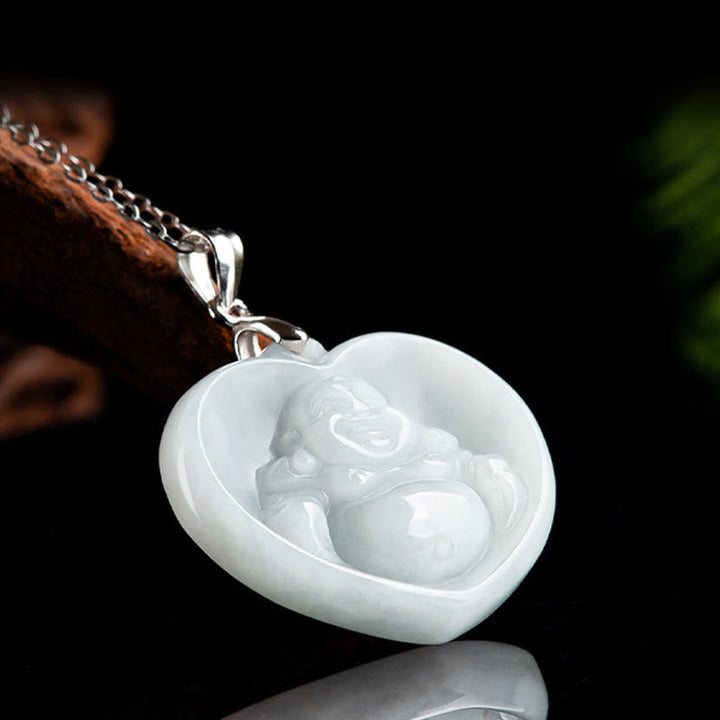 Jade herz-anhänger buddha lachender glück kette