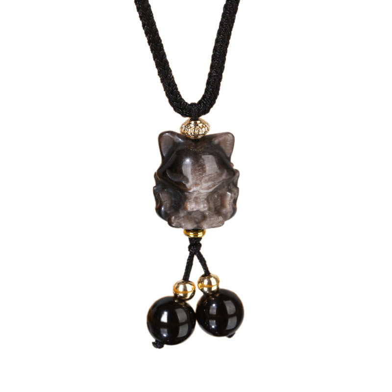 Kette Obsidian Neunschwaenziger Fuchs Schwarz Schutz