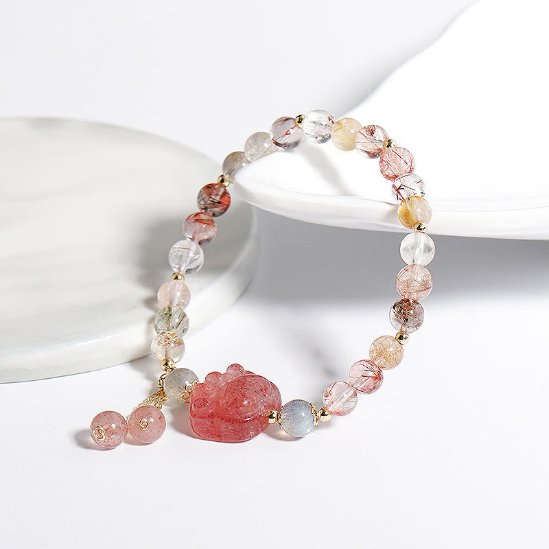 Armband Erdbeerquarz Mondstein Mond mit rosa Kristallperlen elegant.