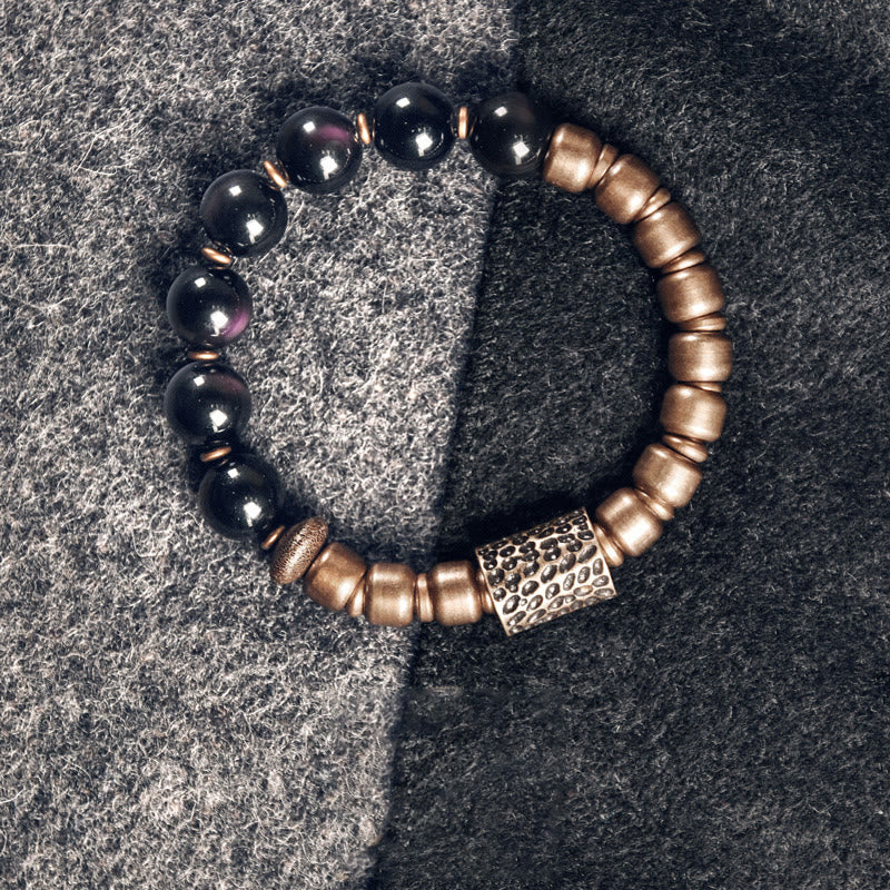 Armband Obsidian Kupfer – Heilung schwarze Perlen Naturstein elegant