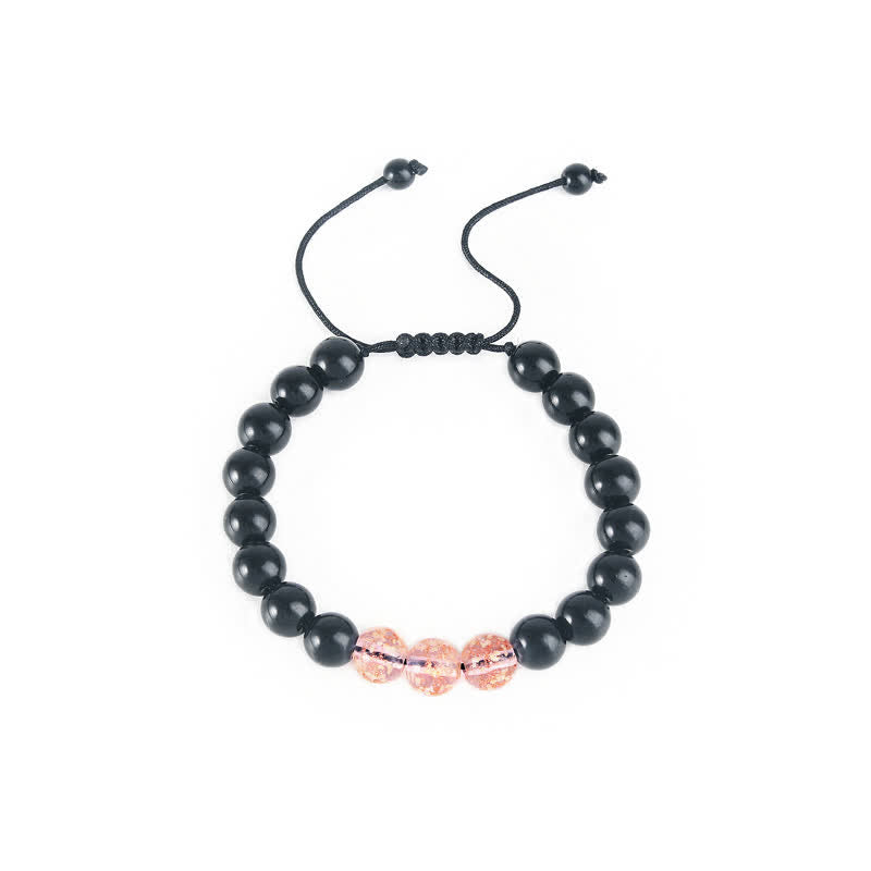 Armband Schwarzer Obsidian – Stärke mit rosafarbenen Akzentsteinen elastisch