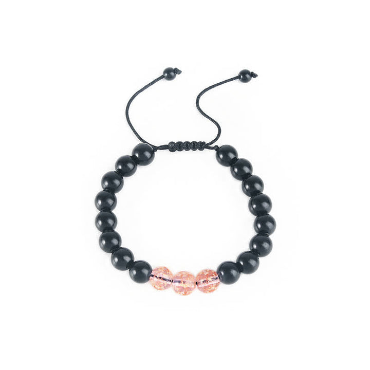 Armband Schwarzer Obsidian – Stärke mit rosafarbenen Akzentsteinen elastisch