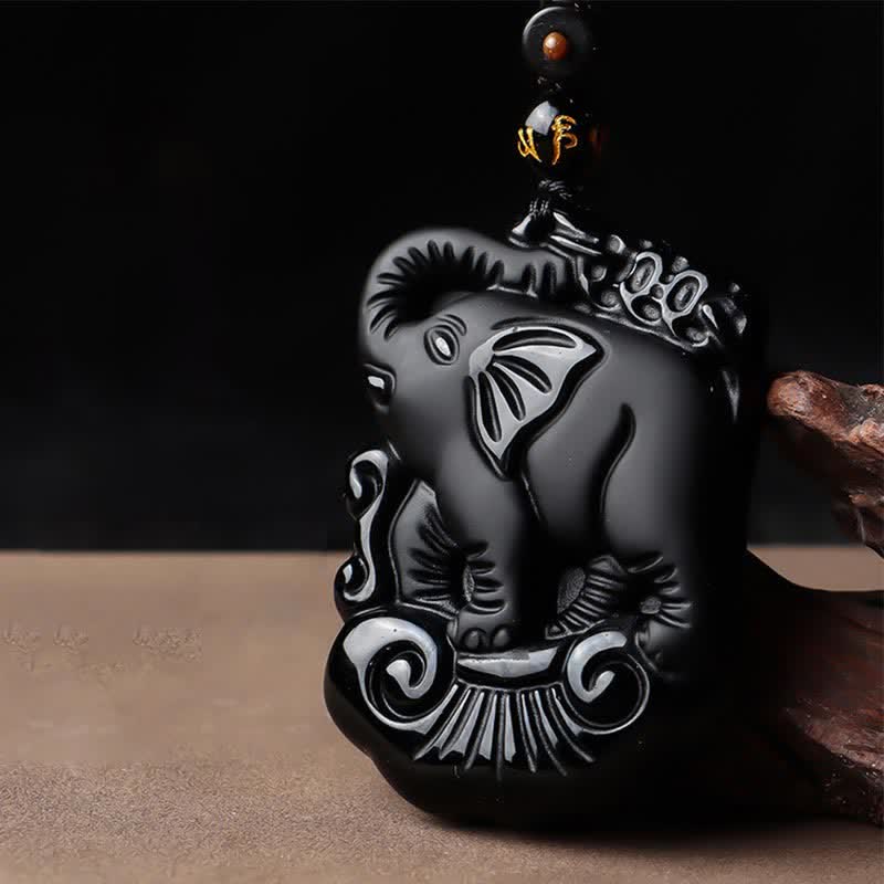 Obsidian Elefant Heilstein – Schutz & Reinigung – Bild 4 – Obsidian Elefant Heilstein Anhänger schwarzer Naturstein Schutzstein